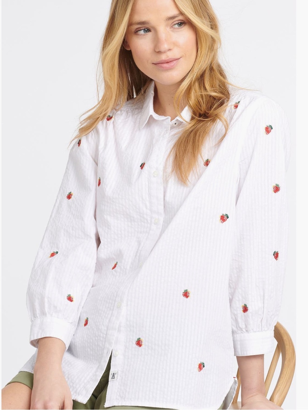 Barbour Sandridge Strawberry Embroidered White Cotton Shirt NWT Size 8